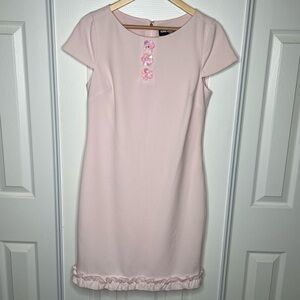 Karl Lagerfeld Paris Blush Pink Shift Dress Sz6 Floral Embellished Ruffle Hem